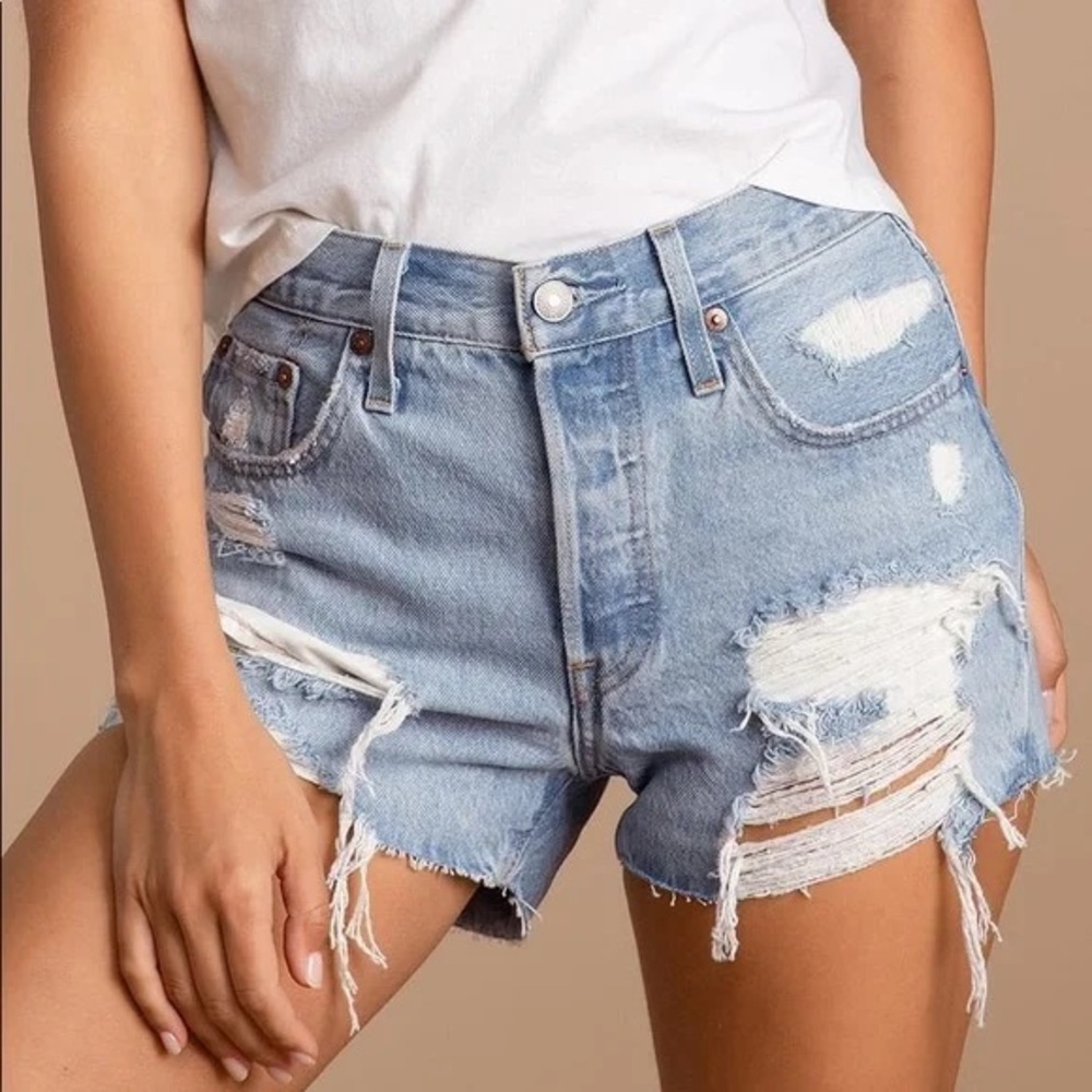 Levi’s distressed denim light wash shorts